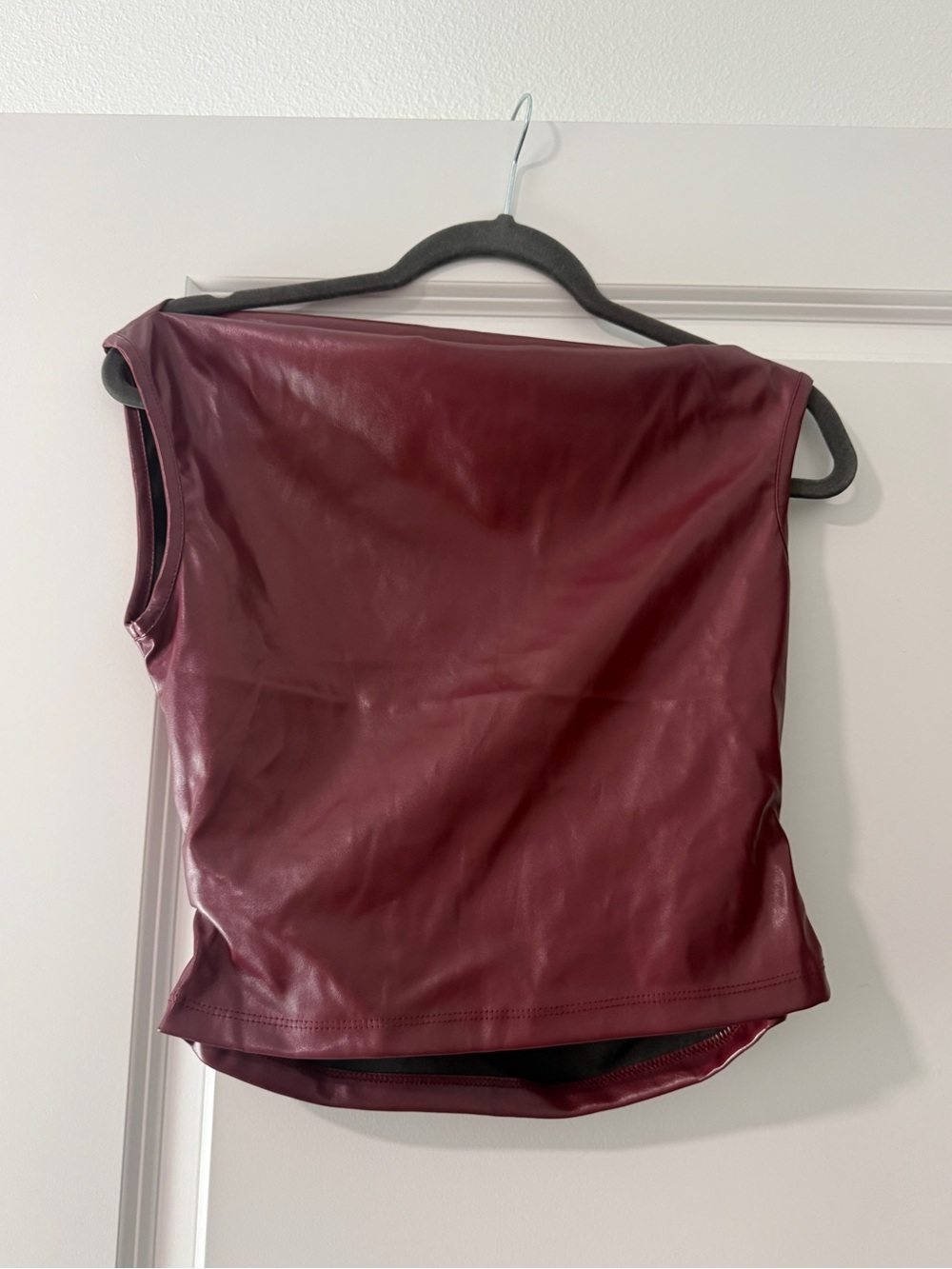 Shein Burgundy Leather Crop Top